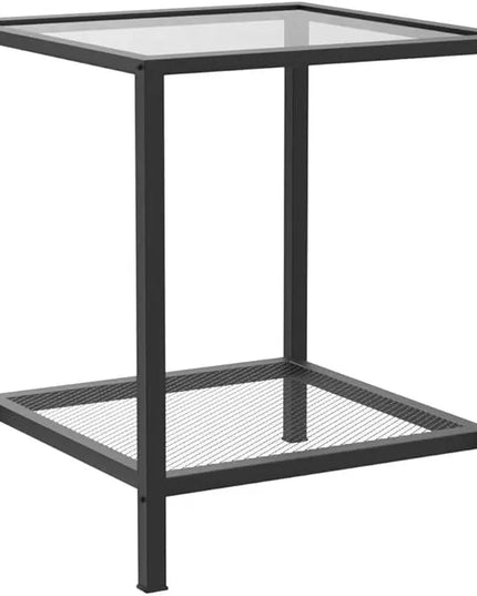 SAYGOER Black Side Table Small Glass End Table 2-Tier Narrow Square Bed Side Table Sofa Small Leisure Table with Black Metal Frane for Living Room Bedroom Balcony Patio, Black Glass - LeafyLoom