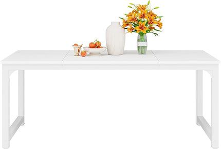 70.9 Inch Large Dining Table Rectangular Kitchen Furniture for 6 to 8 People, White - LeafyLoom