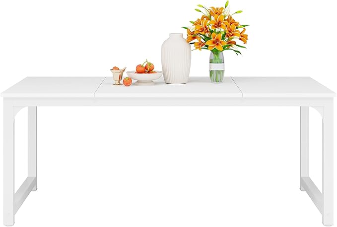 70.9 Inch Large Dining Table Rectangular Kitchen Furniture for 6 to 8 People, White - LeafyLoom