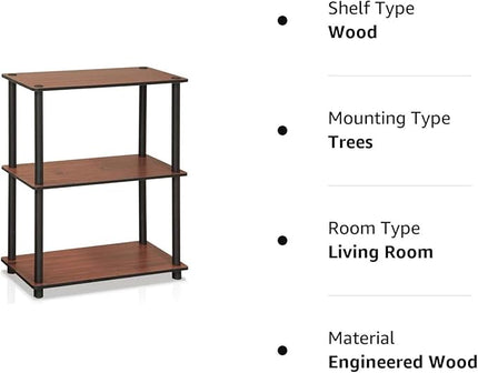 Furinno Turn-N-Tube 3-Tier Compact Multipurpose Shelf Display Rack, Dark Cherry - LeafyLoom