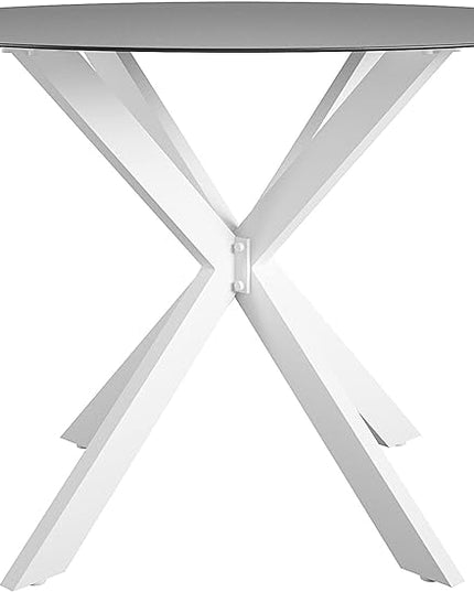 CosmoLiving by Cosmopolitan 88289WHGE Circi Collection Dining Table with Glass Top, White - LeafyLoom