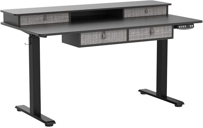 Electric Standing Widened Desk 63 * 30 Inches Adjustable Height with 4 Drawers, Double Storage Shelves Stand Up Desk, Home Office Workstation Sit Stand up Desk (Classical Black) - LeafyLoom