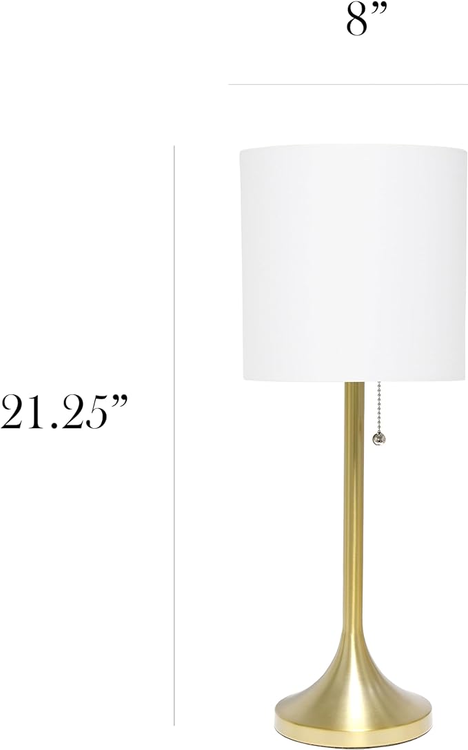 Simple Designs LT1076-GDW Tapered Fabric Drum Shade Table Lamp, Gold and White - (Pack of 4) - LeafyLoom