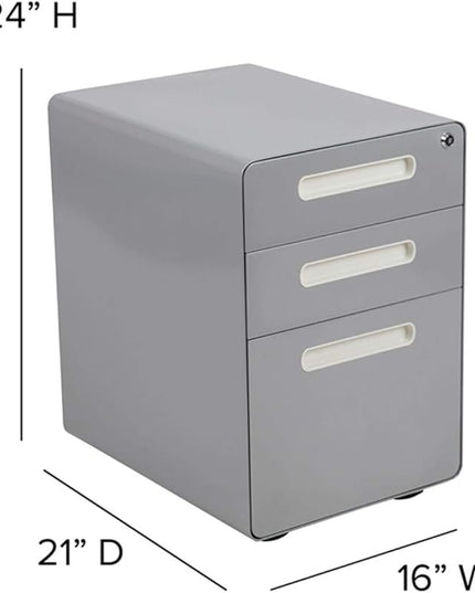 Flash Furniture Wren Ergonomic 3-Drawer Mobile Locking Filing Cabinet with Anti-Tilt Mechanism and Hanging Drawer for Legal & Letter Files, Gray - LeafyLoom