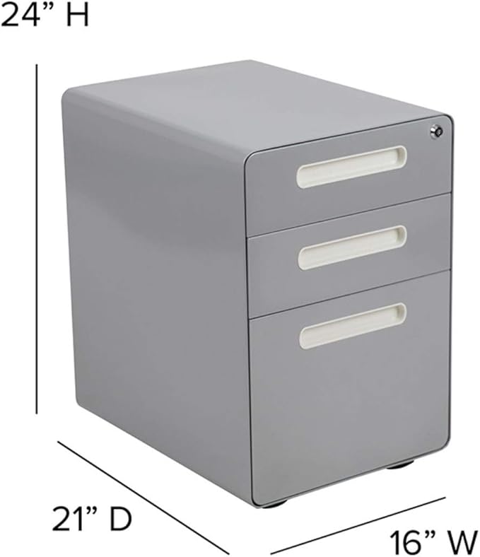 Flash Furniture Wren Ergonomic 3-Drawer Mobile Locking Filing Cabinet with Anti-Tilt Mechanism and Hanging Drawer for Legal & Letter Files, Gray - LeafyLoom