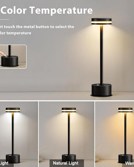 Cordless Metal Desk Lamp,Portable LED Table Lamp with Touch Sensor,3 Color Rechargeable Lamp,3-Levels Brightness Lamp,Night Light for Kids Nursery,Bedside Lamp,Dining Room Lamp (Black) - LeafyLoom