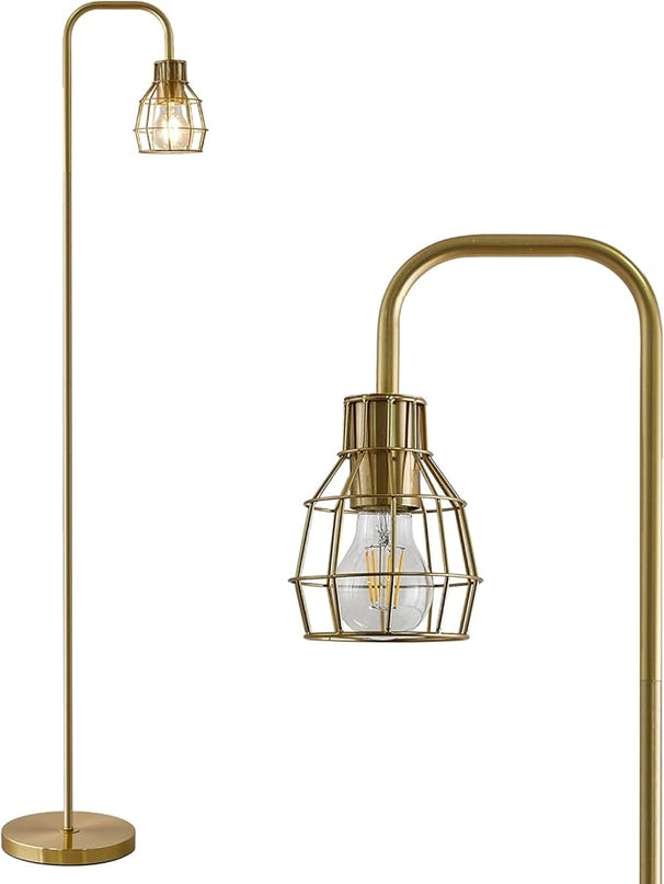 Oneach 63.75" Modern Floor Lamp for Living Room Industrial Floor Lamp with 4W LED Bulb Standing Lamp with Footswitch Gold Floor Lamp for Bedroom Pole Lamp for Office Study Room Hotel - LeafyLoom