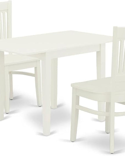East West Furniture Norden 3 Piece Modern Set Contains a Rectangle Wooden Table with Dropleaf and 2 Dining Chairs, 30x48 Inch, Linen White - LeafyLoom