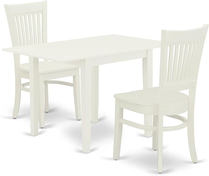 East West Furniture Norden 3 Piece Modern Set Contains a Rectangle Wooden Table with Dropleaf and 2 Dining Chairs, 30x48 Inch, Linen White - LeafyLoom