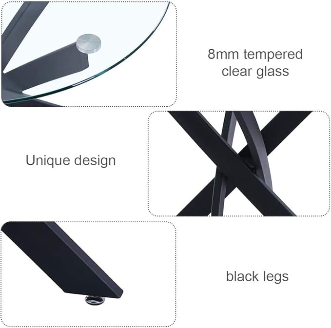 Round Dining Table for 2-4, 31.5 Inch Tempered Glass Small Circle Kitchen Table with Metal Black Legs, Modern Dining Room Table for Kitchen Dining Room (Black) - LeafyLoom