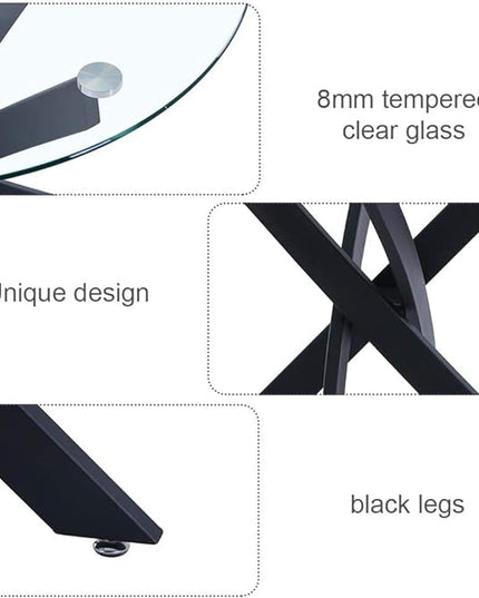 Round Tempered Glass Dining Table for 2-4 with Metal Legs, 35.5 in Modern Small Kitchen Table for Kitchen Dining Room (Black) - LeafyLoom