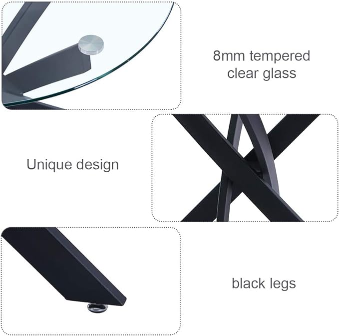 Round Tempered Glass Dining Table for 2-4 with Metal Legs, 35.5 in Modern Small Kitchen Table for Kitchen Dining Room (Black) - LeafyLoom