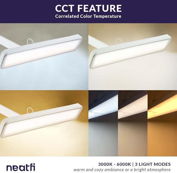Neatfi (New Model XL 2,500 Lumens LED Task Lamp, 3 Light Modes, 3000-6000K Correlated Color Temperature, 30W Super Bright Desk Lamp, Dimmable, 162 Pcs SMD LED (CCT with Base, White) - LeafyLoom