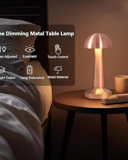 Portable LED Table Lamp, 3-Levels Brightness Metal Desk Lamp, 3 Color Touch Control Rechargeable Lamp, Night Light, Bedside Lamp,Dining Room Lamp (Rose Gold) - LeafyLoom
