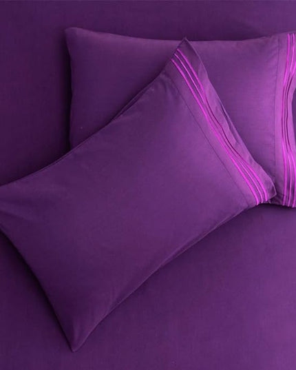 SONORO KATE Bed Sheet Set Super Soft Microfiber 1800 Thread Count Luxury Egyptian Sheets 18-Inch Deep Pocket，Wrinkle and Hypoallergenic-6 Piece (Purple, Twin XL-6 Piece) - LeafyLoom