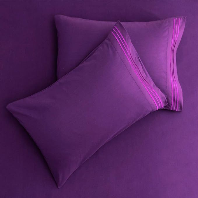 SONORO KATE Bed Sheet Set Super Soft Microfiber 1800 Thread Count Luxury Egyptian Sheets 18-Inch Deep Pocket，Wrinkle and Hypoallergenic-6 Piece (Purple, Twin XL-6 Piece) - LeafyLoom