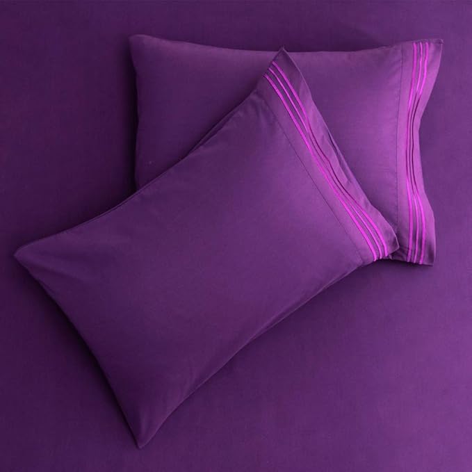 SONORO KATE Bed Sheet Set Super Soft Microfiber 1800 Thread Count Luxury Egyptian Sheets 18-Inch Deep Pocket，Wrinkle and Hypoallergenic-6 Piece (Purple, Full-6 Piece) - LeafyLoom