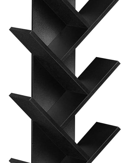 10 Tier Tree Book Shelf, Floor Standing Wood Bookshelf for Narrow Space, Storage Organizer Bookshelves for Books/CDs/Magazine, Bookcase with Shelves for Home Office, Living Room - Black - LeafyLoom