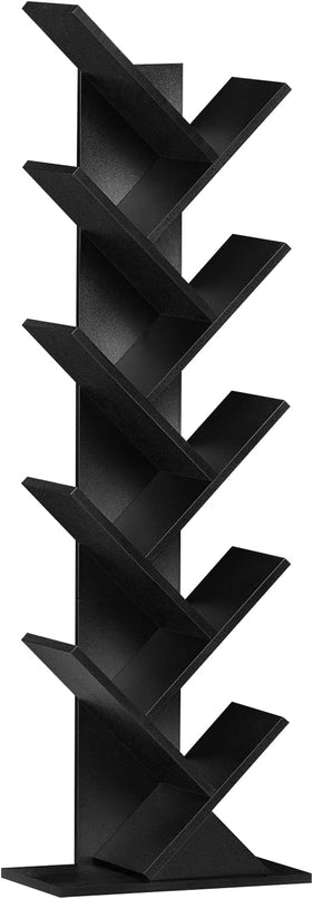 10 Tier Tree Book Shelf, Floor Standing Wood Bookshelf for Narrow Space, Storage Organizer Bookshelves for Books/CDs/Magazine, Bookcase with Shelves for Home Office, Living Room - Black - LeafyLoom