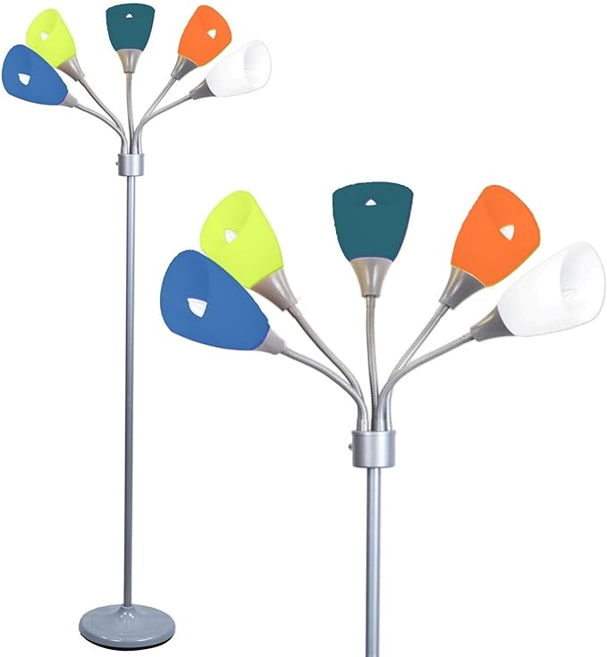 Modern Floor Lamp For Bedroom - Medusa Adjustable Floor Lamp Standing Lamp Bedroom Light With 5 Multi-colored Acrylic Reading Shades Stand Up Lamp Gooseneck Lamp Classroom Lamp Kids Floor Lamp - LeafyLoom