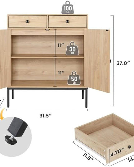 Brafab Rattan Cabinet Storage Sideboard Buffet Table Accent Console for Living Room Entryway Kitchen Dining Room 2 Drawers - LeafyLoom