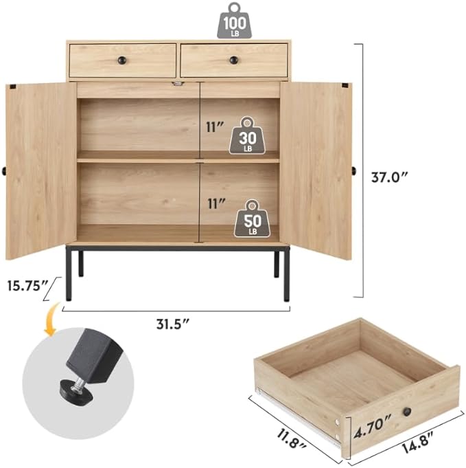 Brafab Rattan Cabinet Storage Sideboard Buffet Table Accent Console for Living Room Entryway Kitchen Dining Room 2 Drawers - LeafyLoom