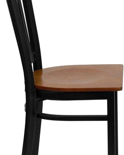 Flash Furniture 4 Pack HERCULES Series Black Vertical Back Metal Restaurant Chair - Cherry Wood Seat - LeafyLoom