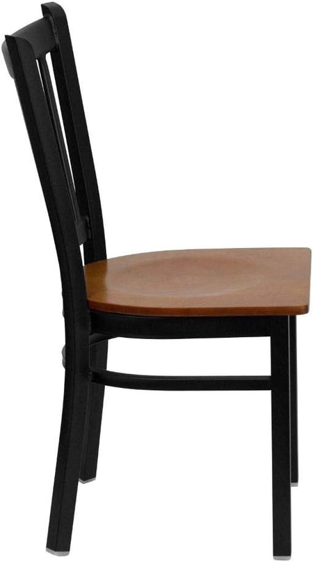 Flash Furniture 4 Pack HERCULES Series Black Vertical Back Metal Restaurant Chair - Cherry Wood Seat - LeafyLoom