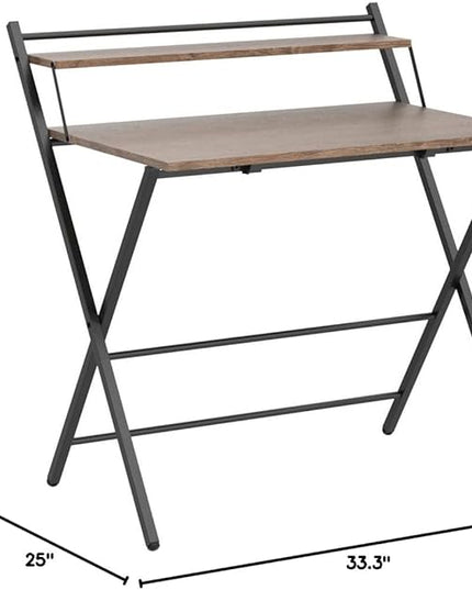 33" Foldable Computer, Space-Saving Compact Writing Desk, Folding Tray Mobile Workstation with Adjustable Levels Pads, Brown - LeafyLoom