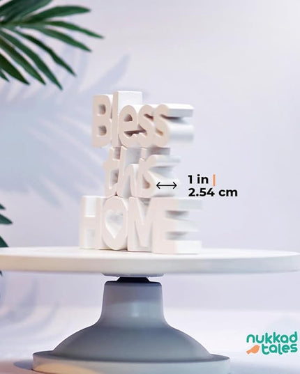 Bless This Home – White, Aesthetic table decor for home or office, desk or Shelf. Quirky room decoration showpiece, ideal for birthday gift, corporate gift, and inspiring wall decor - LeafyLoom