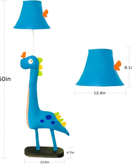 Kids Floor Lamp, Blue Dinosaur Design 50 Inch Modern Floor Lamp for Bedroom, Hand-Stitched Toy Standing Lamp for Living Room, Package Come with an E26 LED Bulb - LeafyLoom