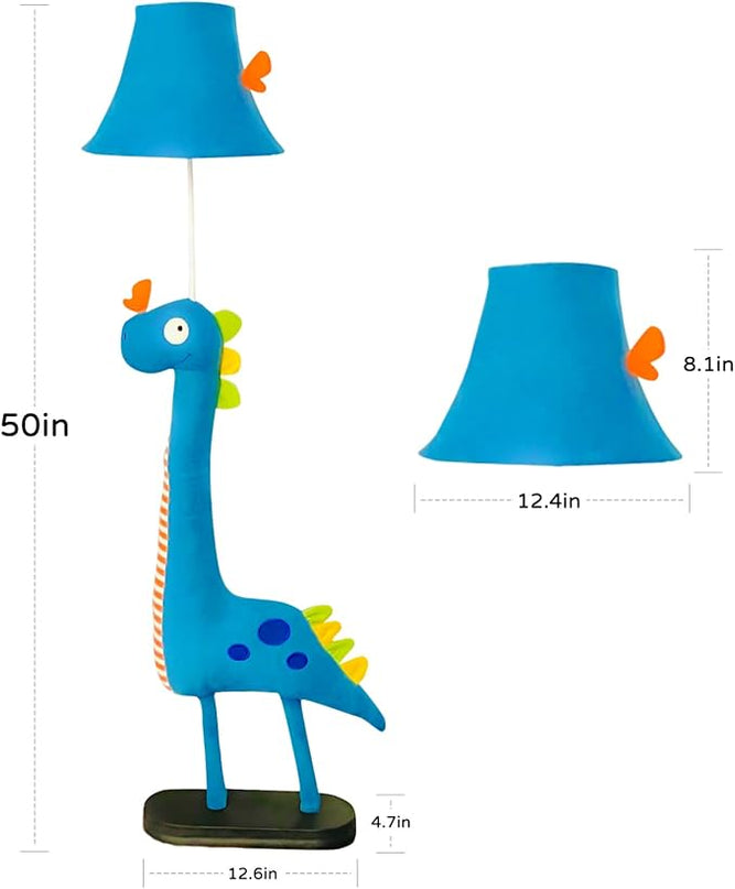 Kids Floor Lamp, Blue Dinosaur Design 50 Inch Modern Floor Lamp for Bedroom, Hand-Stitched Toy Standing Lamp for Living Room, Package Come with an E26 LED Bulb - LeafyLoom