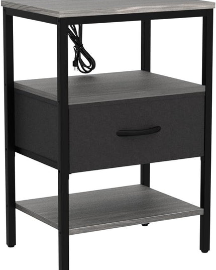 SUPERJARE Nightstand Set of 2, Bed Side Tables with Charging Station, Adjustable Fabric Drawer, Night Stand for Bedroom, 3-Tier Storage End Tables, for Living Room - Charcoal Gray - LeafyLoom
