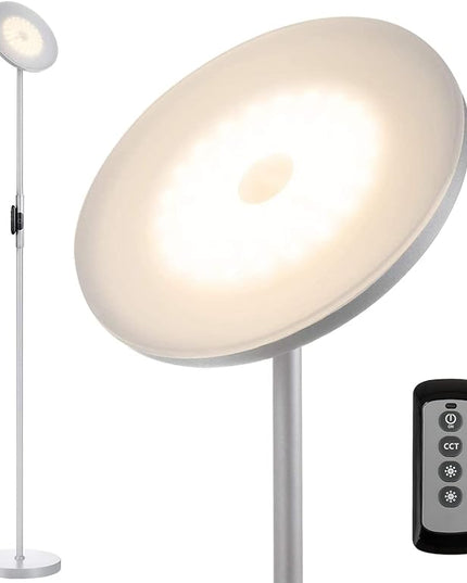 JOOFO Floor Lamp,30W/2400LM Sky LED Modern Torchiere 3 Color Temperatures Super Bright Floor Lamps-Tall Standing Pole Light with Remote & Touch Control for Living Room,Bed Room,Office（Platinum Silver） - LeafyLoom