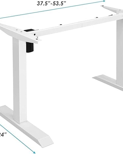 Electric, Single Motor Height Adjustable 2 Button Controller, Table Base for Work Home Office Computer Workstation Standing Desk Frame, White - LeafyLoom