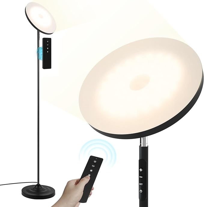Upgraded Floor Lamp, 36W/3600LM Super Bright Floor Lamp with Remote Control, Stepless Adjust Color Temperatures & Brightness, Torchiere Standing Lamp for Living Room Bedroom Office - LeafyLoom