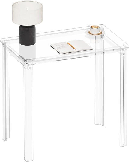 HMYHUM Small Acrylic Desk for Small Spaces, 31.5" L x 19.7" W x 29.5" H, Clear Desk for Home Office for Laptop, Study, Writing, Vanity Table with Rectangular Legs, Modern, Easy Assembly - LeafyLoom