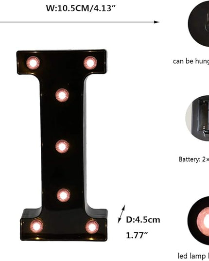 Light Up Black Alphabet Marquee Letters Sign LED Marquee Number Lights Sign for Night Light Home Bar Christmas Lamp Birthday Party Wedding Decoration I - LeafyLoom