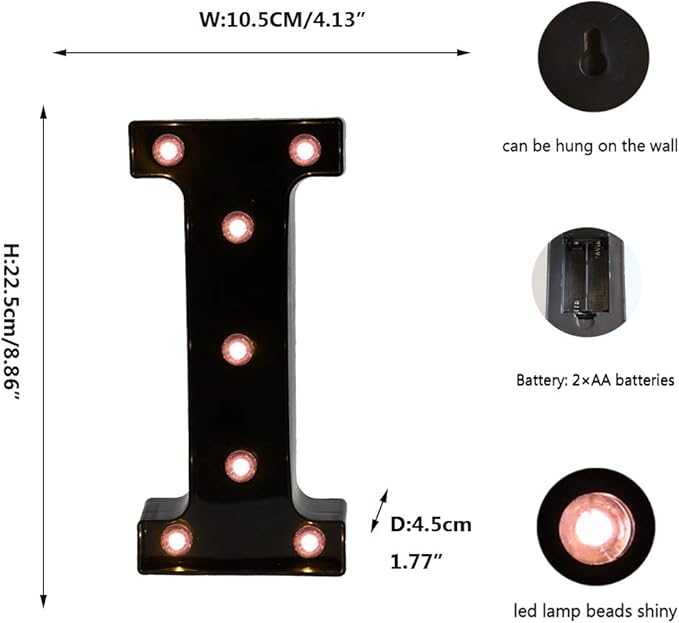Light Up Black Alphabet Marquee Letters Sign LED Marquee Number Lights Sign for Night Light Home Bar Christmas Lamp Birthday Party Wedding Decoration I - LeafyLoom