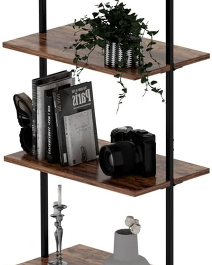 aboxoo Ladder Shelf 5 Tiers Metal Industrial Bookshelf, Rustic Brown Wood Tall Open Storage Rack and Display Shelves Plant Stand,Wall Mount Wide Book Case for Home Office Bedroom,Small - LeafyLoom