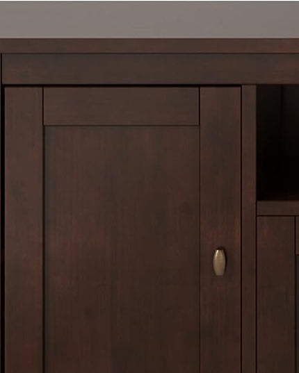 SIMPLIHOME Warm Shaker SOLID WOOD Universal TV Media Stand, 72 inch Wide, Transitional, Living Room Entertainment Center with Storage, for Flat Screen TVs up to 80 inches in Russet Brown - LeafyLoom