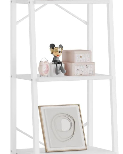 Narrow Bookshelf Bookcase with Drawer, Ladder Shelf with 2 Hooks, Bookshelves Storage Organizer, Freestanding Display Standing for Home Office, Bedroom, 5 Tier White BC19513W - LeafyLoom