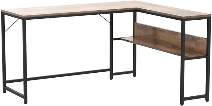CubiCubi L Shaped Desk, 55.1 inch Corner Computer Desk with Storage Shelves, Home Office Desk with Bookshelf for Writing Gaming Study, Rustic Brown - LeafyLoom