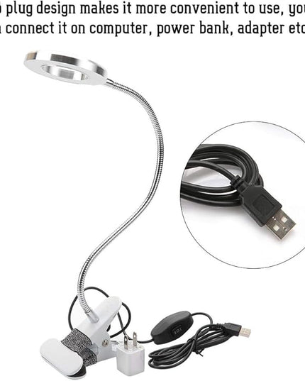 USB Gooseneck Lamp, Circle Makeup Lamp Eyebrow Lip Tattoo Beauty Salon Desktop LED Lights with Clip, Portable Desk Light for Reading, Makeup - LeafyLoom