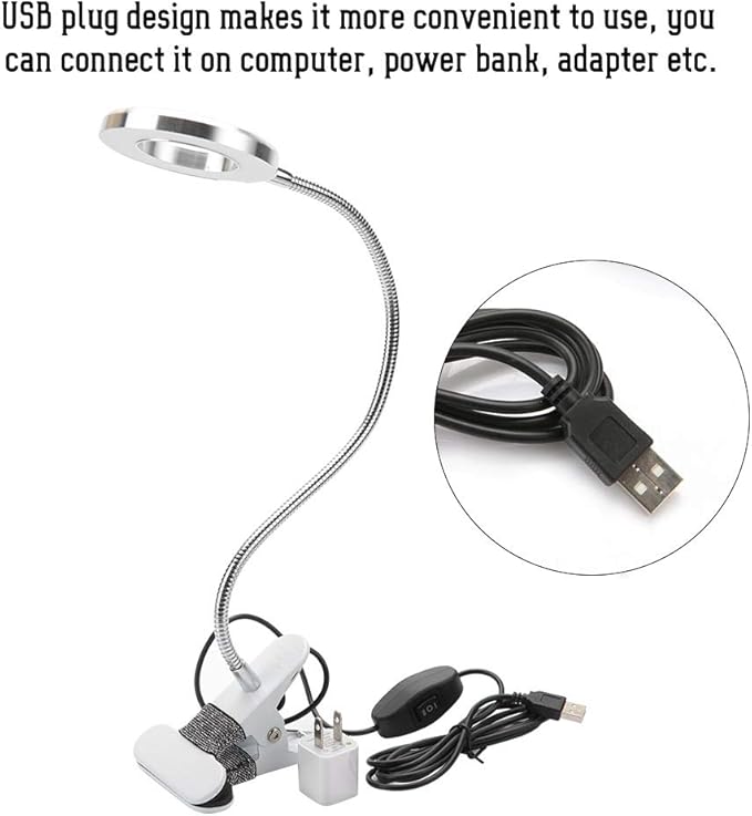USB Gooseneck Lamp, Circle Makeup Lamp Eyebrow Lip Tattoo Beauty Salon Desktop LED Lights with Clip, Portable Desk Light for Reading, Makeup - LeafyLoom