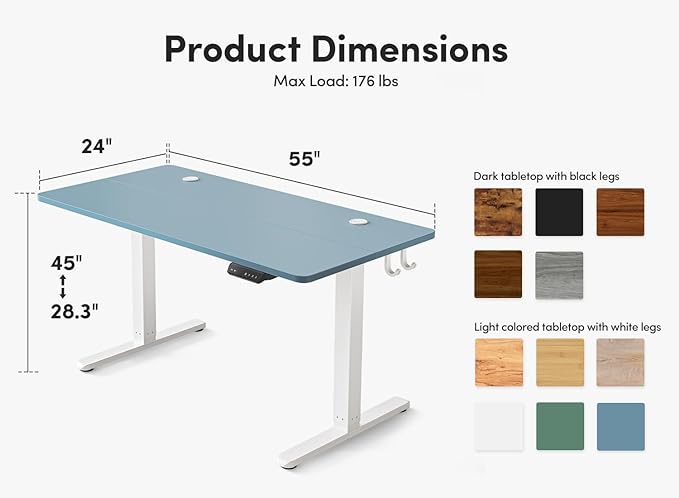 FEZIBO Electric Standing Desk, 55 x 24 Inches Height Adjustable Stand up Desk, Sit Stand Home Office Desk, Computer Desk, Blue - LeafyLoom