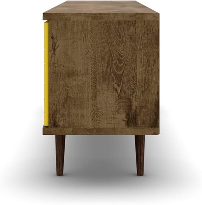 Manhattan Comfort Liberty Mid Century Modern TV Stand for Televisions up to 60 Inches, Bedroom and Living Room Entertainment Center with Storage, Shelves, and Cabinet, 63" Wide, Rustic Brown/Yellow - LeafyLoom