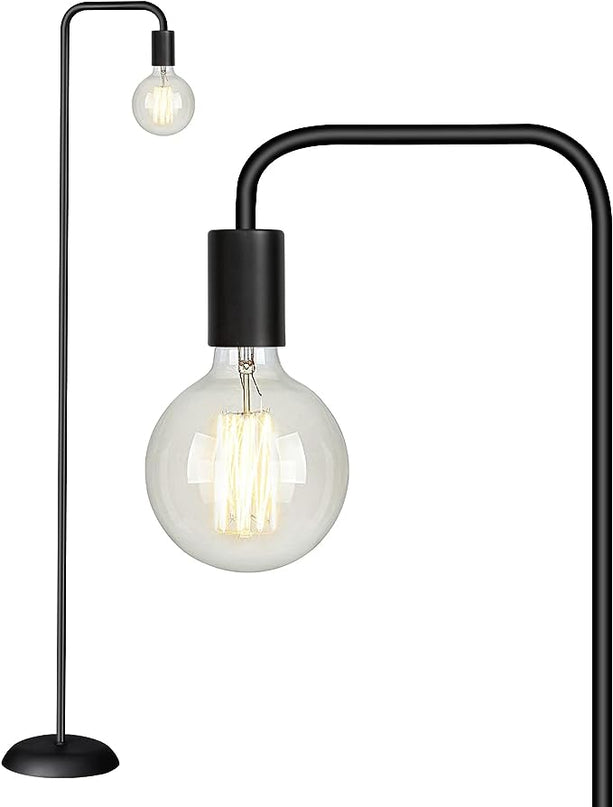 QiMH Industrial Floor Lamp with Light Bulb,Metal Tall Standing Lamp,Tall Modern Black Led Floor Lamp for Home Decor,Bedroom,Reading,Office - LeafyLoom