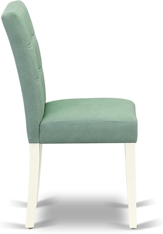East West Furniture ANAS5-LWH-43 Antique 5 Piece Dinner Set Contain A Wooden Table and 4 Willow Green Linen White Kitchen Chairs with Stylish Back, Finish, 36x36 Inch - LeafyLoom