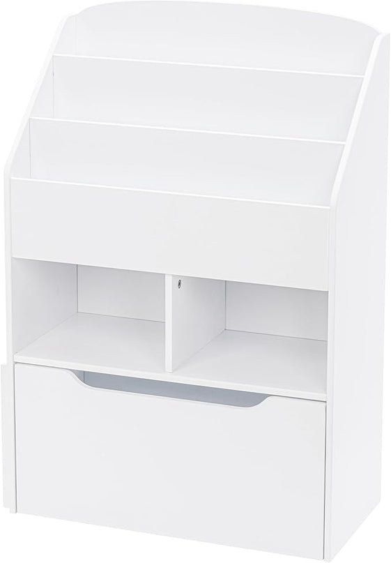 UTEX Bookshelf for Kids, Wooden Book Display, Kids Bookshelf and Toy Storage, Children Book Rack Bookcase Toybox Combo for Bedroom & Nursery, White - LeafyLoom